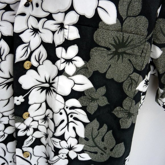 Vintage Styled by RJC Hawaiian Shirt Mens Size M Button Down Black & White - Picture 12 of 13